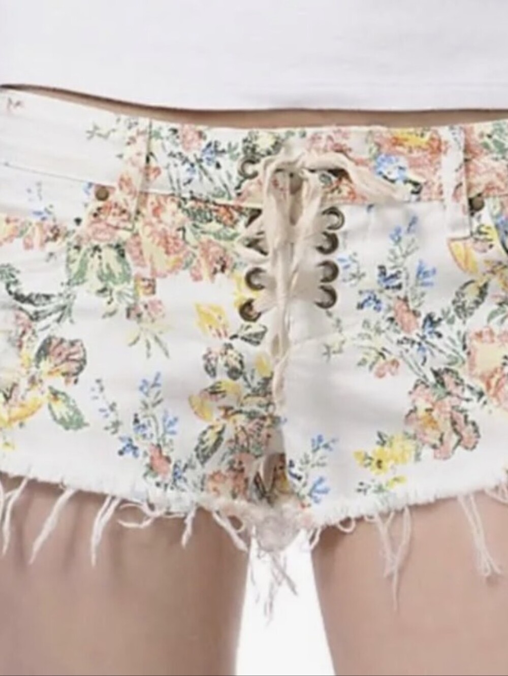 BILLABONG Light Hearted Floral Lace-Up Denim Shorts Small